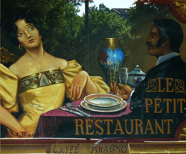 Affresco murale, vetrina del caffè Aragno