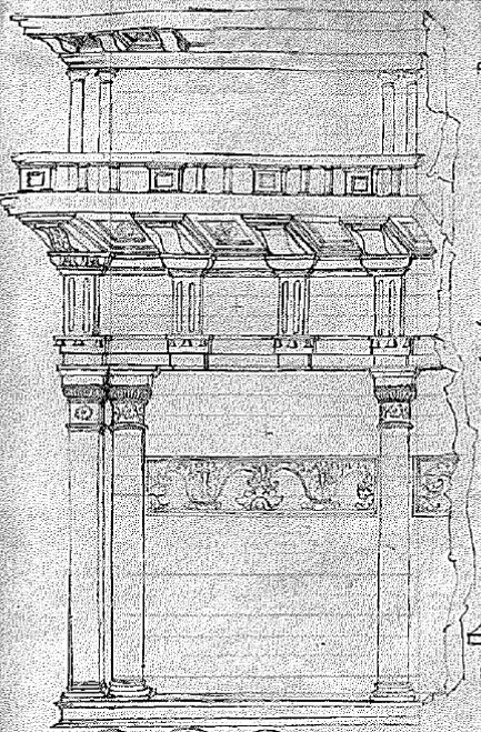 Francesco di Giorgio – Disegno a inchiostro della Basilica Emilia, 1480 ca – Codice Saluzziano, Biblioteca Reale di Torino