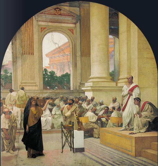 Cesare Maccari, fresco, Fenenia Hispala denounces the conspirators of the Bacchanalia of 186 BC - Palace of Justice of Rome