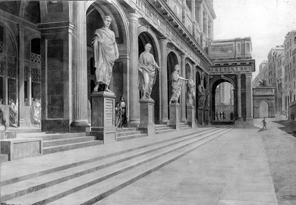 Gatteschi, ipotesi ricostruttiva portico della Basilica Emilia, 1912
