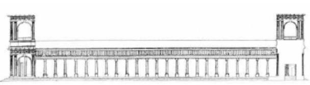 Disegno della facciata verso il Foro della Basilica Emilia – Bauer 2007