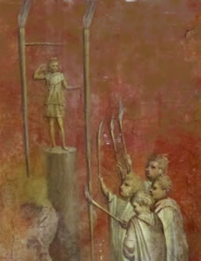 Dipinto proveniente da Ostia – Calendario frammentario agosto: offerte a Diana, 209-211 ca d.C. – Sala Nozze Aldobrandini, Museo Biblioteca Vaticana