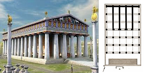 Plan and hypothetical reconstruction of the temple built by the Tarquins