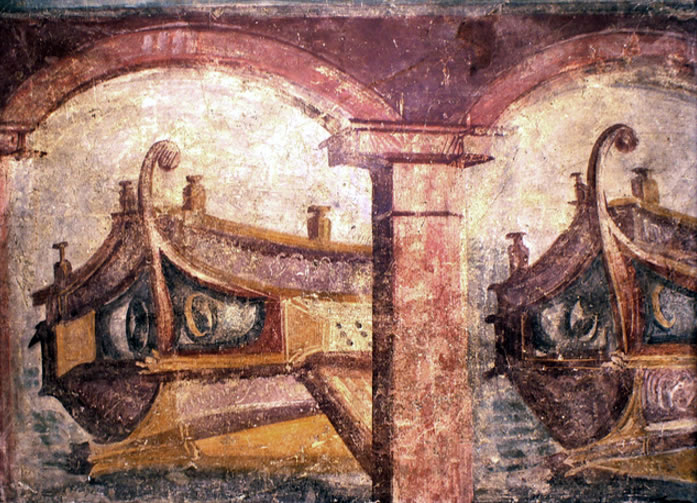 Affresco con navi rostrate dentro i Navalia – Pompei IT