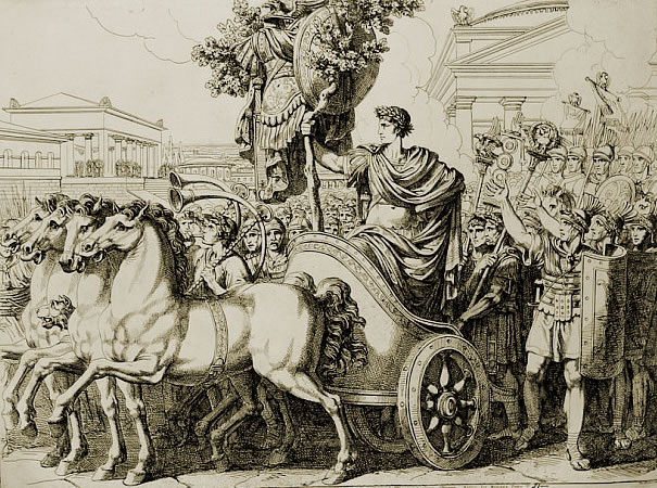 Incisione Bartolomeo Pinelli 1818 – Trionfo di Marco Claudio Marcello con le spolia opima di Virodomaro