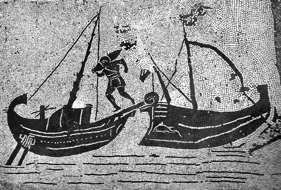 Mosaico con saccari che trasbordano le merci per il porto di Ostia – Foro delle Corporazioni Ostia Antica, Roma IT