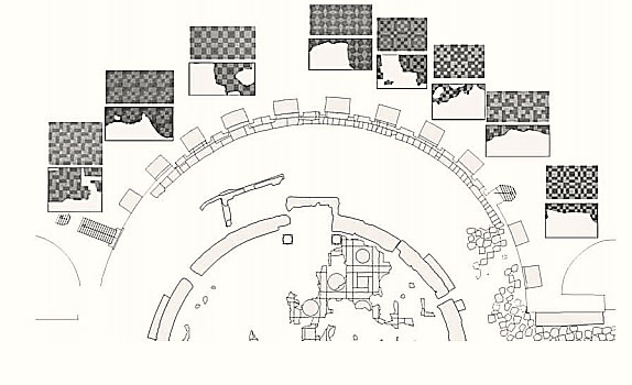 Disegno ricostruttivo dei mosaici pavimentali delle tabernae dell’emiciclo dei Mercati Traianei, II sec. d.C. – Carlini, Conversano, Tedeschini Lalli: Matematica per archeologia