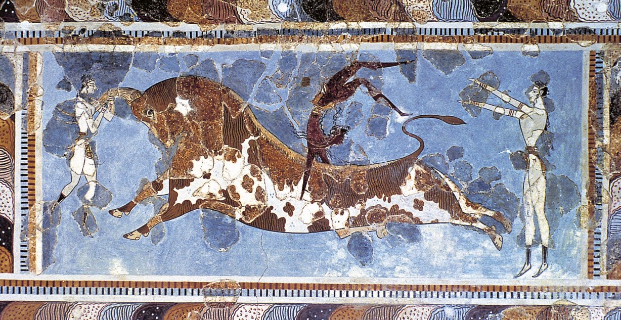 Affresco con taurocatapsia dal palazzo di Cnosso, XVII secolo a.C. - Museo Archeologico di Heraklion, Creta Gr